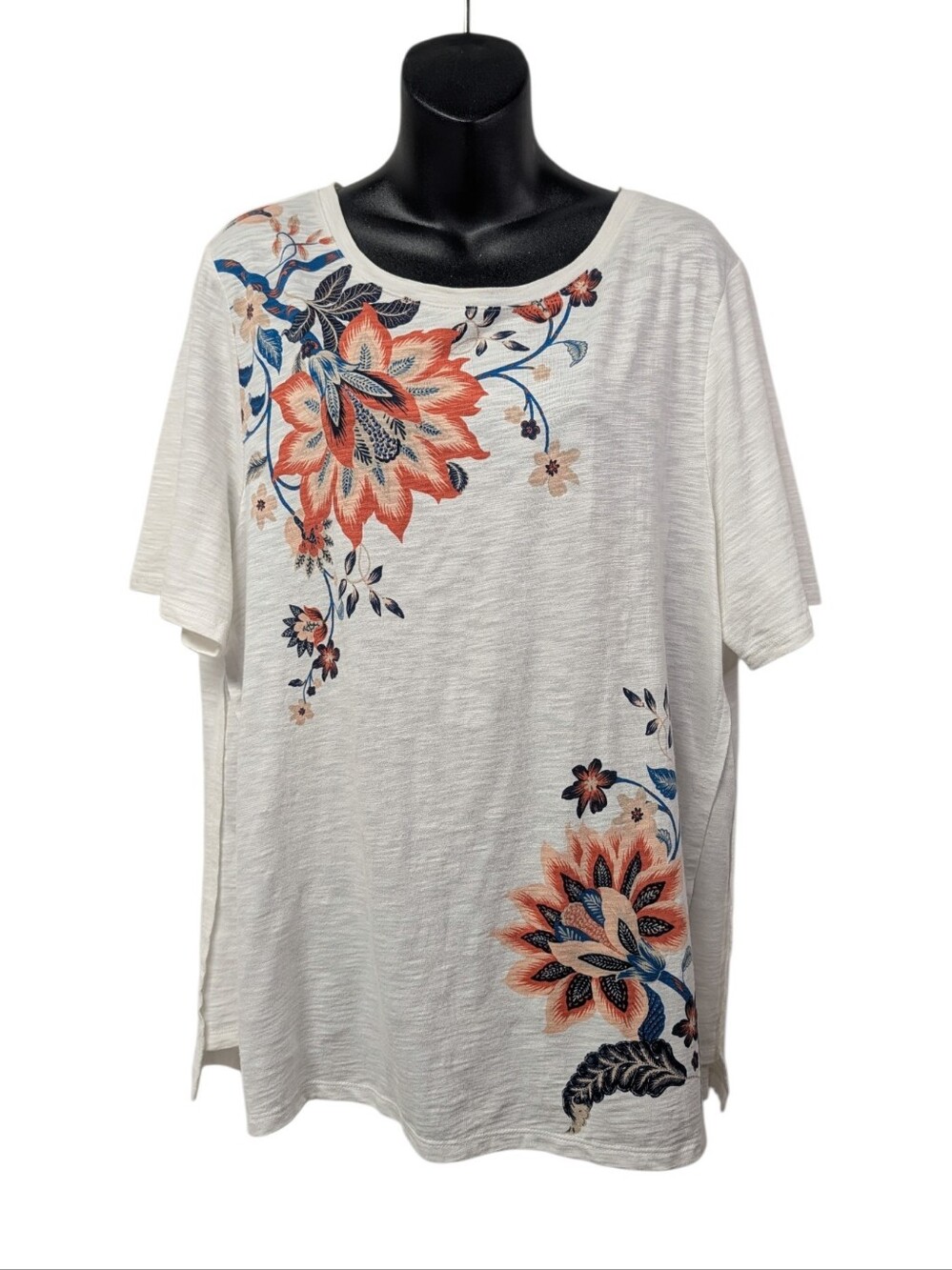 Chico’s Women's White Ultimate Top Floral Print Size 3 XL Soft Cotton Modal